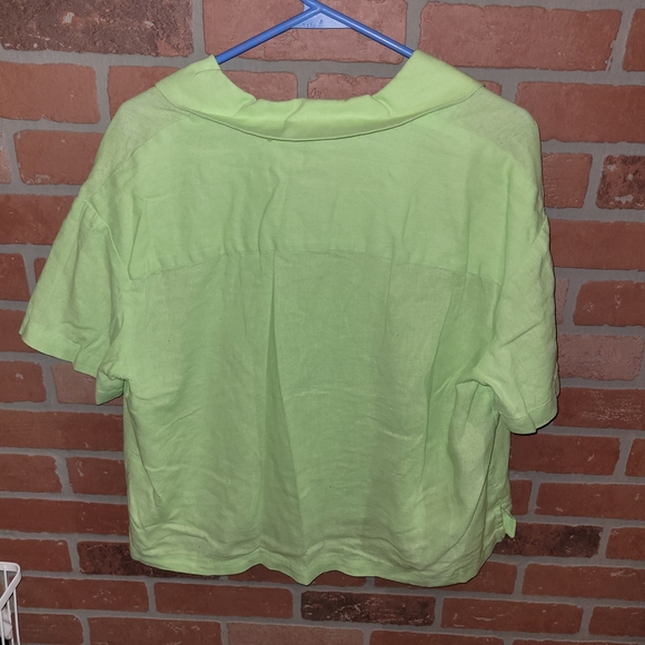 A New Day Lime Green Women's Button-Up Short Sleeve Top - Picture 4 of 6